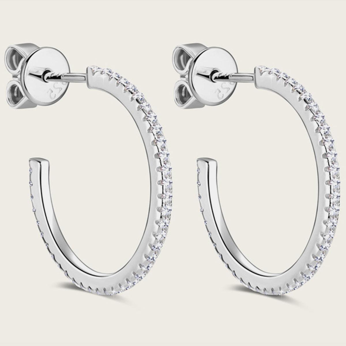 Inlaid Moissanite C-Hoop Earrings - 925 Sterling Silver- Claude Jewelry Moissanite - Shop claudejewelry.com