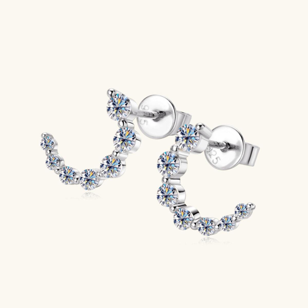 Inlaid Moissanite Curve Stud Earrings - - Claude Jewelry Moissanite - Shop claudejewelry.com