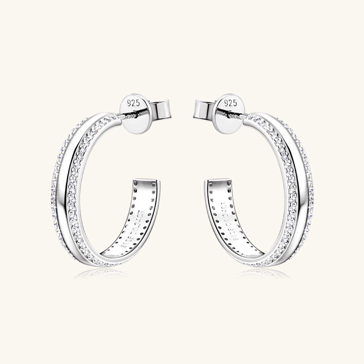 Inlaid Moissanite Track C-Hoop Earrings - - Claude Jewelry Moissanite - Shop claudejewelry.com