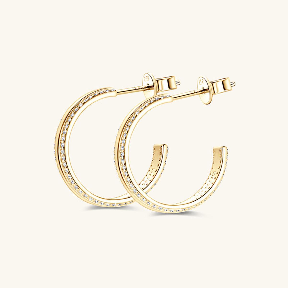 Inlaid Moissanite Track C-Hoop Earrings - - Claude Jewelry Moissanite - Shop claudejewelry.com