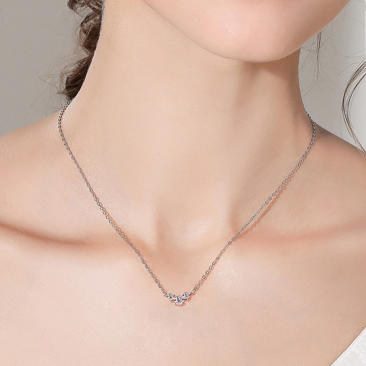 Inlaid Moissanite Trio Stone Necklace - - Claude Jewelry Moissanite - Shop claudejewelry.com