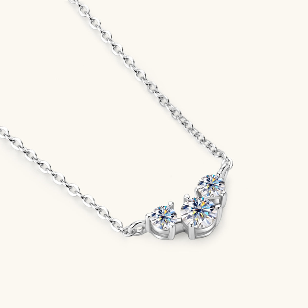 Inlaid Moissanite Trio Stone Necklace - 925 Sterling Silver- Claude Jewelry Moissanite - Shop claudejewelry.com