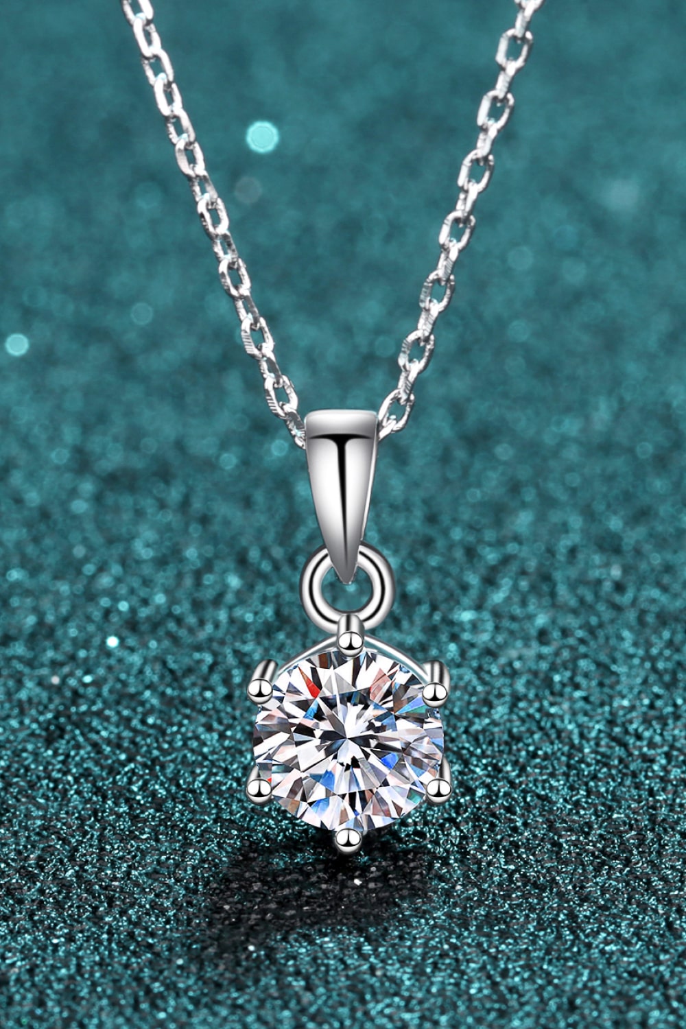 Moissanite 6 Prong Drop Pendant Necklace - Rhodium Vermeil- Claude Jewelry Moissanite - Shop claudejewelry.com