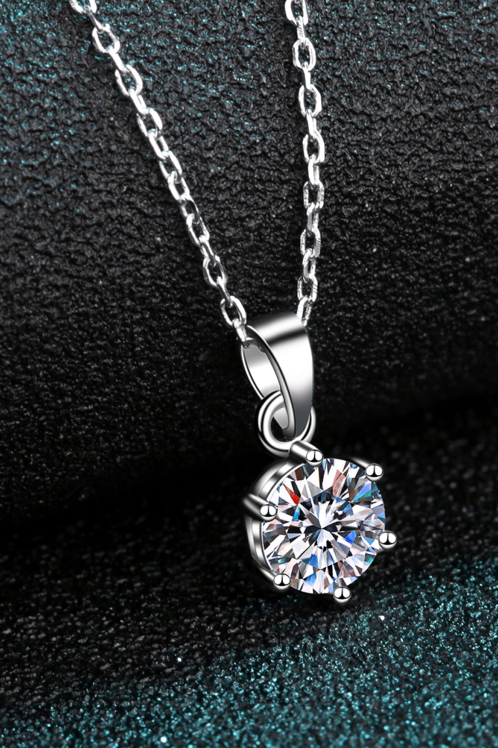 Moissanite 6 Prong Drop Pendant Necklace - Rhodium Vermeil- Claude Jewelry Moissanite - Shop claudejewelry.com