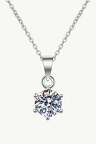 Moissanite 6 Prong Drop Pendant Necklace - Rhodium Vermeil- Claude Jewelry Moissanite - Shop claudejewelry.com