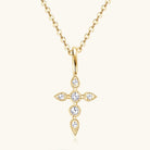 Moissanite 6 Stone Cross Pendant Necklace - 18k Gold Vermeil- Claude Jewelry Moissanite - Shop claudejewelry.com