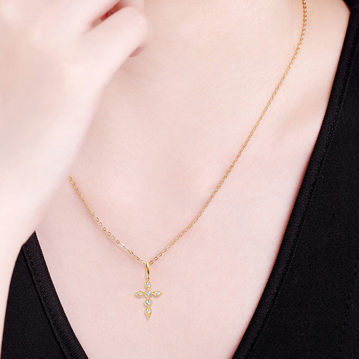 Moissanite 6 Stone Cross Pendant Necklace - - Claude Jewelry Moissanite - Shop claudejewelry.com