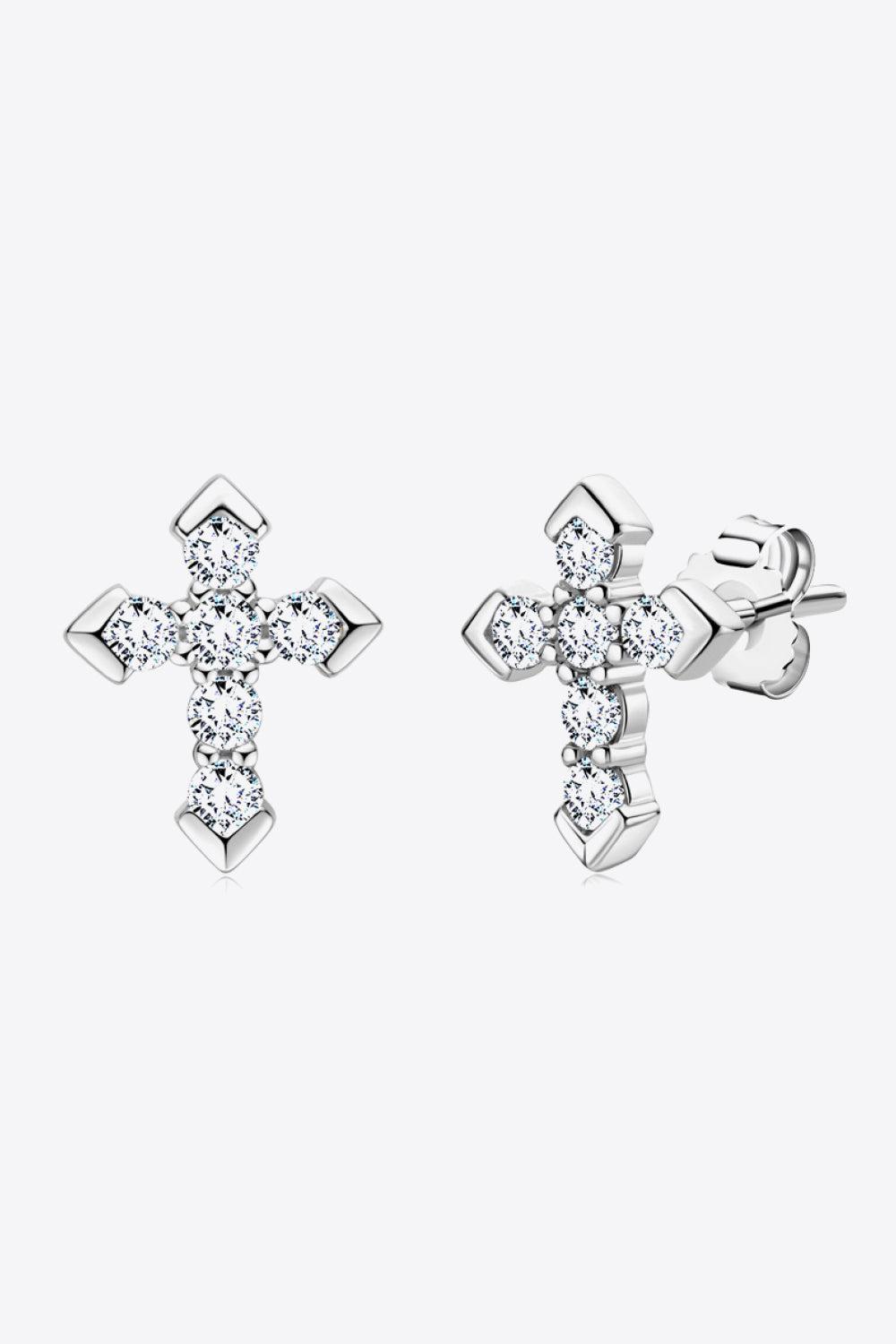 Moissanite 925 Sterling Silver Cross Stud Earrings - Platinum Vermeil- Claude Jewelry Moissanite - Shop claudejewelry.com