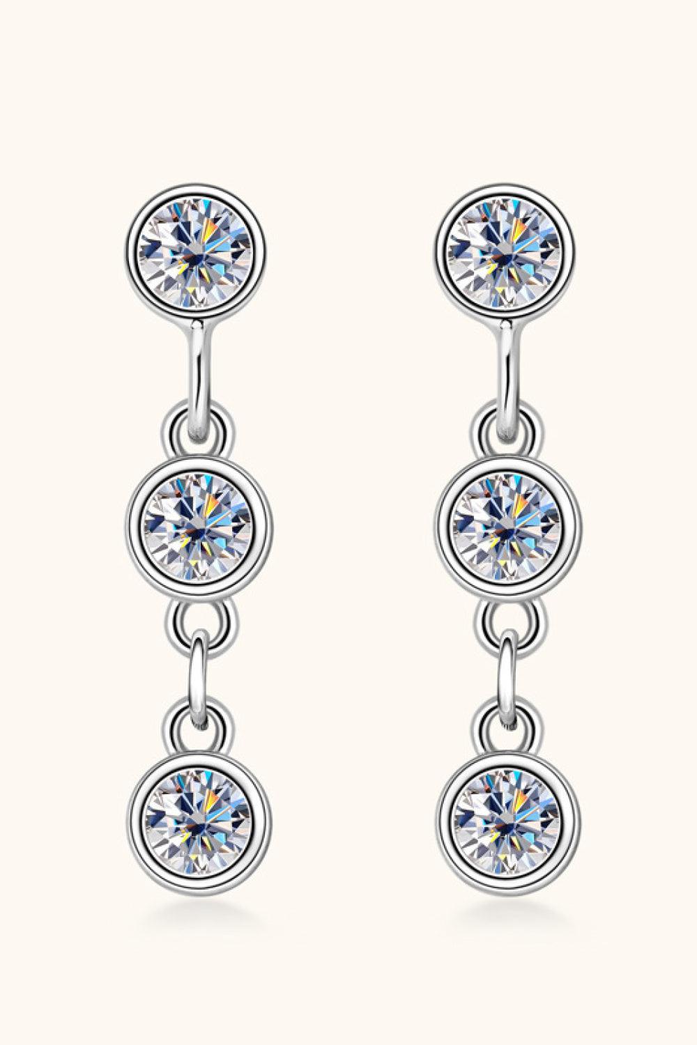 Moissanite 925 Sterling Silver Trio Drop Earrings - Platinum Vermeil- Claude Jewelry Moissanite - Shop claudejewelry.com