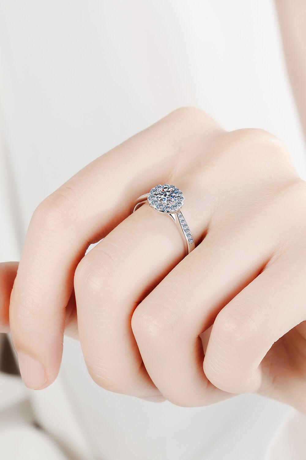 Moissanite Adjustable Halo Ring - - Claude Jewelry Moissanite - Shop claudejewelry.com