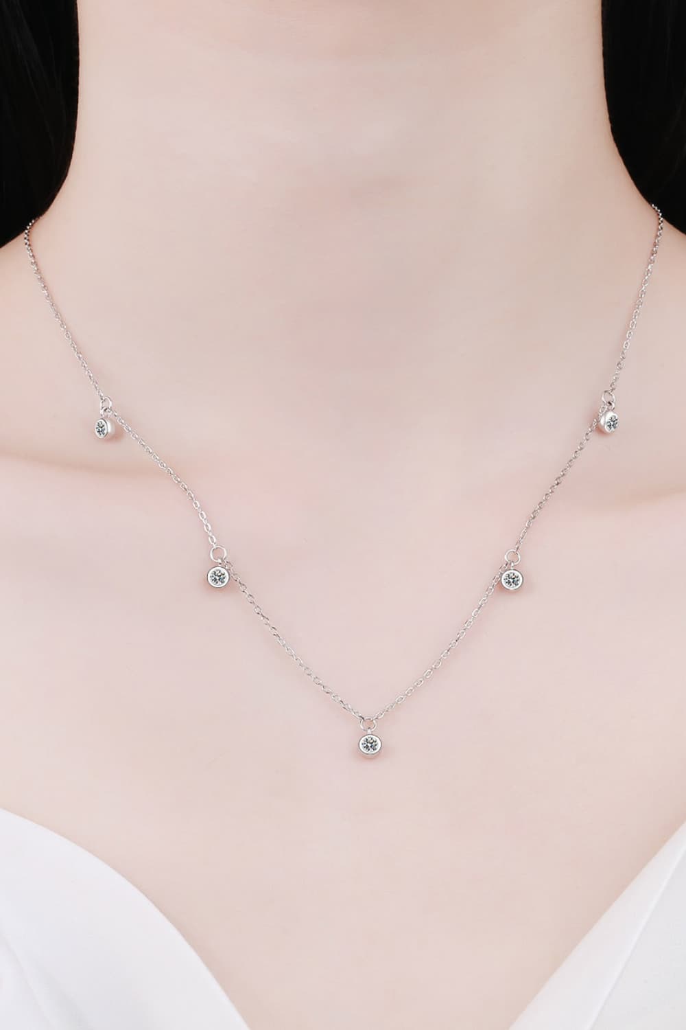 Moissanite Bezel Drops Rhodium Vermeil Necklace - Rhodium Vermeil- Claude Jewelry Moissanite - Shop claudejewelry.com