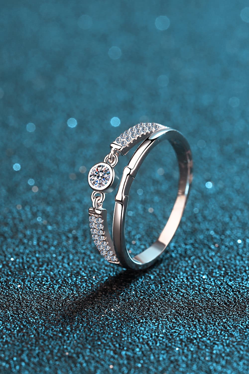 Moissanite Bezel Link Cutout Rhodium Vermeil Ring - - Claude Jewelry Moissanite - Shop claudejewelry.com