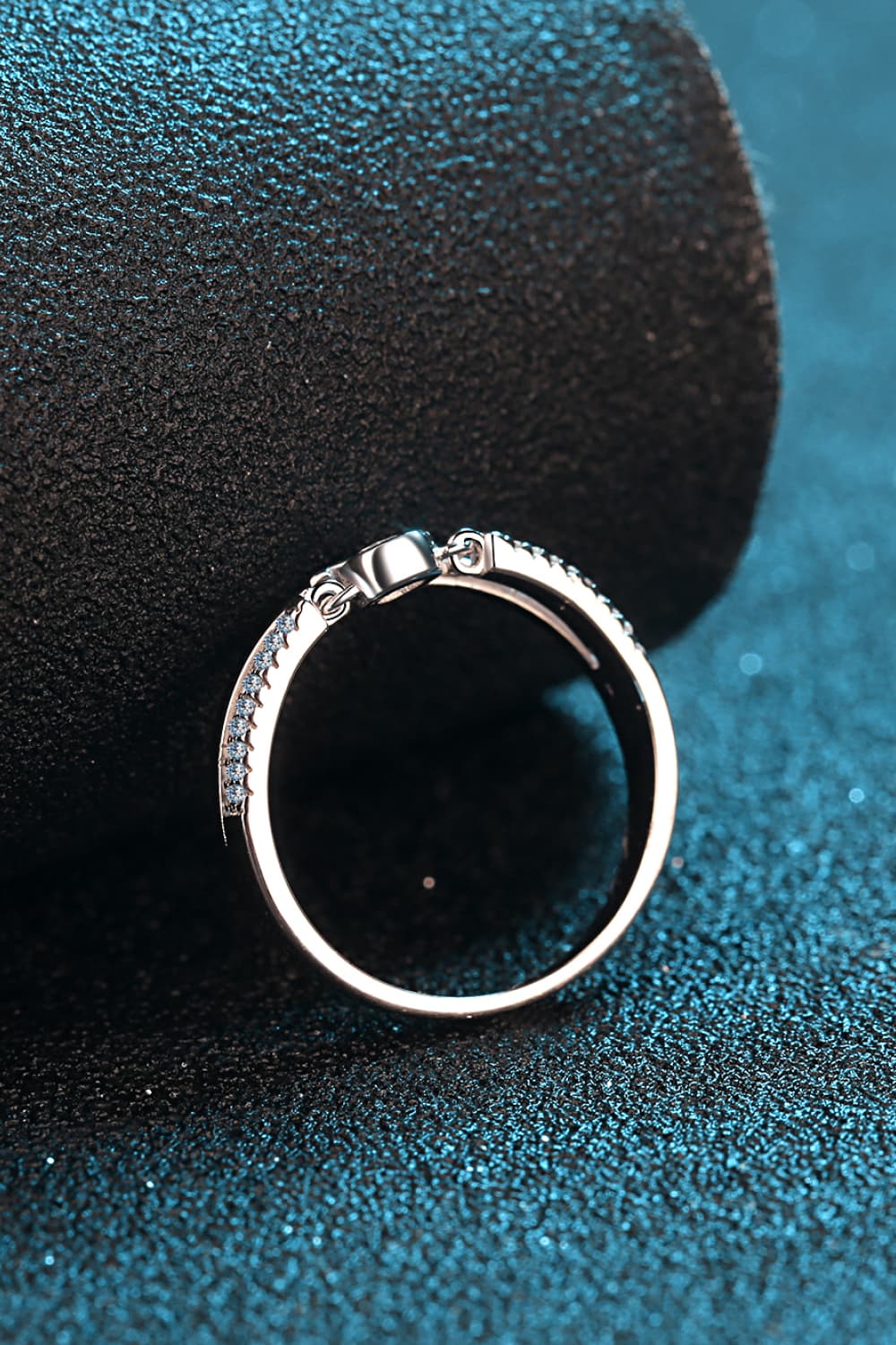 Moissanite Bezel Link Cutout Rhodium Vermeil Ring - - Claude Jewelry Moissanite - Shop claudejewelry.com