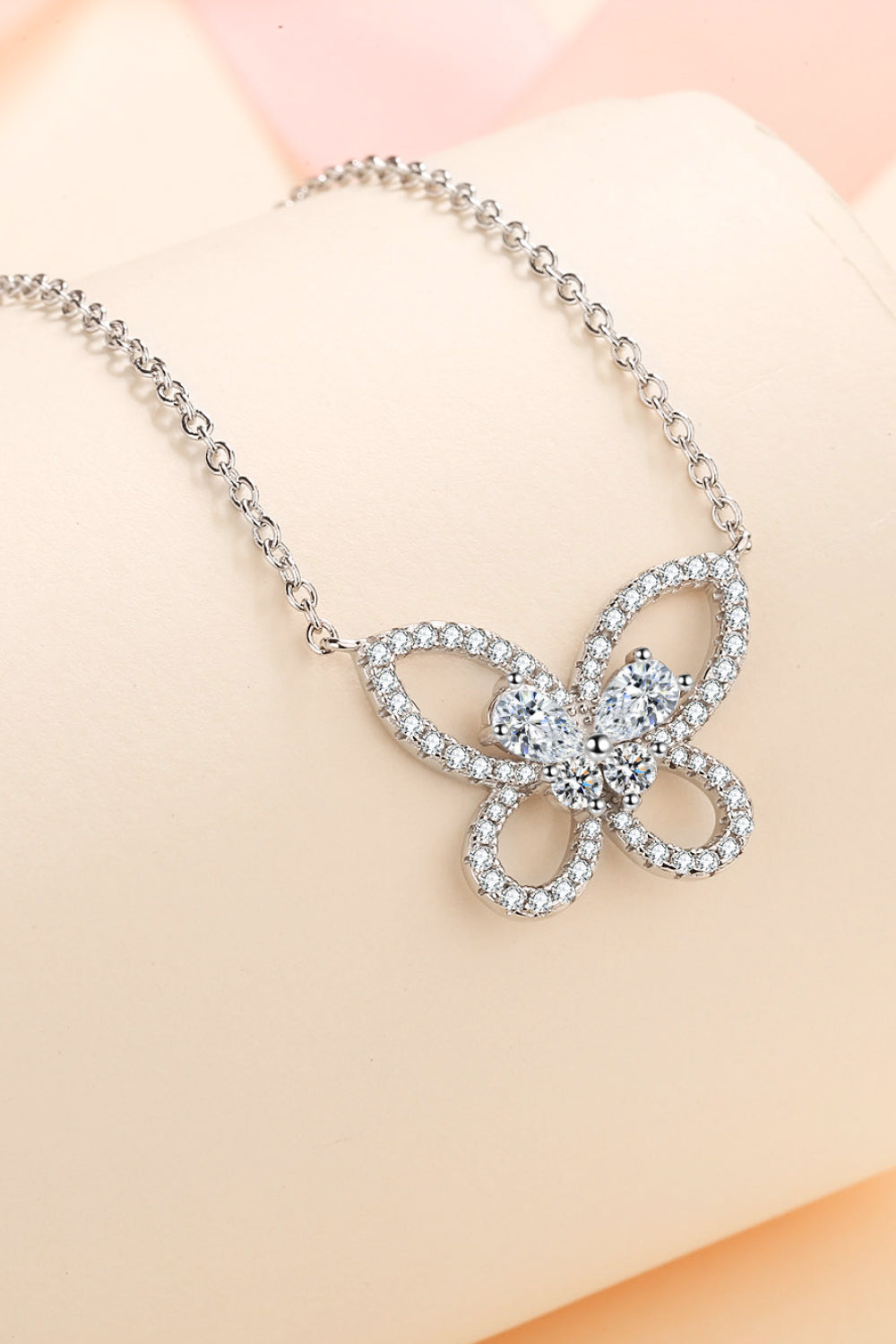 Moissanite Butterfly Pendant Necklace - Rhodium Vermeil- Claude Jewelry Moissanite - Shop claudejewelry.com