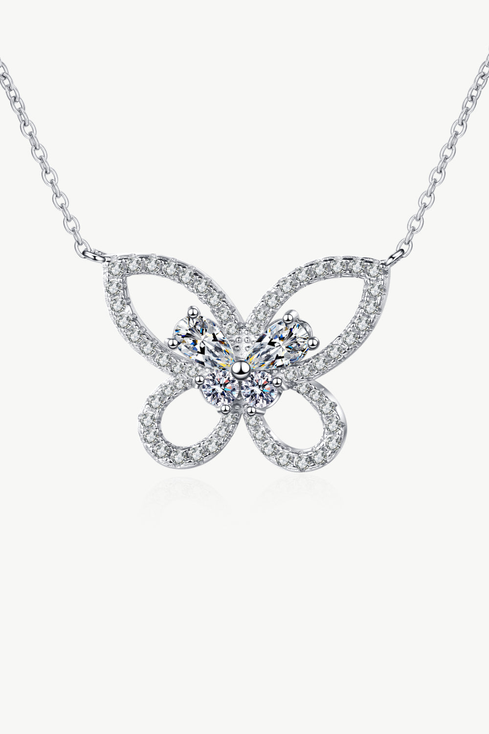 Moissanite Butterfly Pendant Necklace - Rhodium Vermeil- Claude Jewelry Moissanite - Shop claudejewelry.com