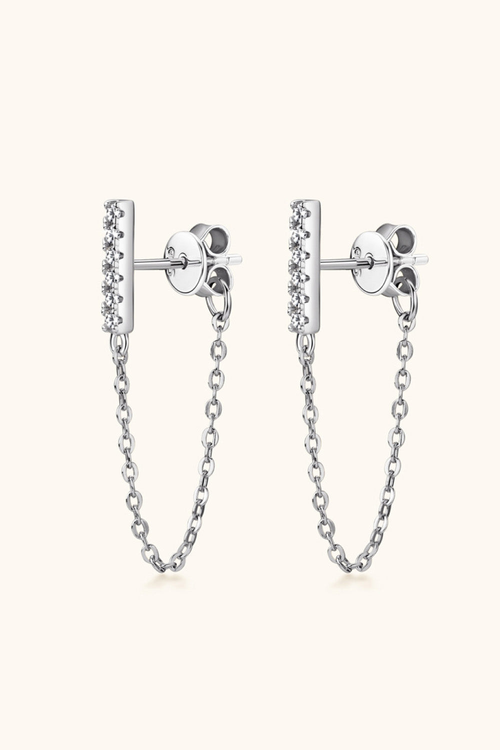 Moissanite Chain Connected Earrings - Platinum Vermeil- Claude Jewelry Moissanite - Shop claudejewelry.com