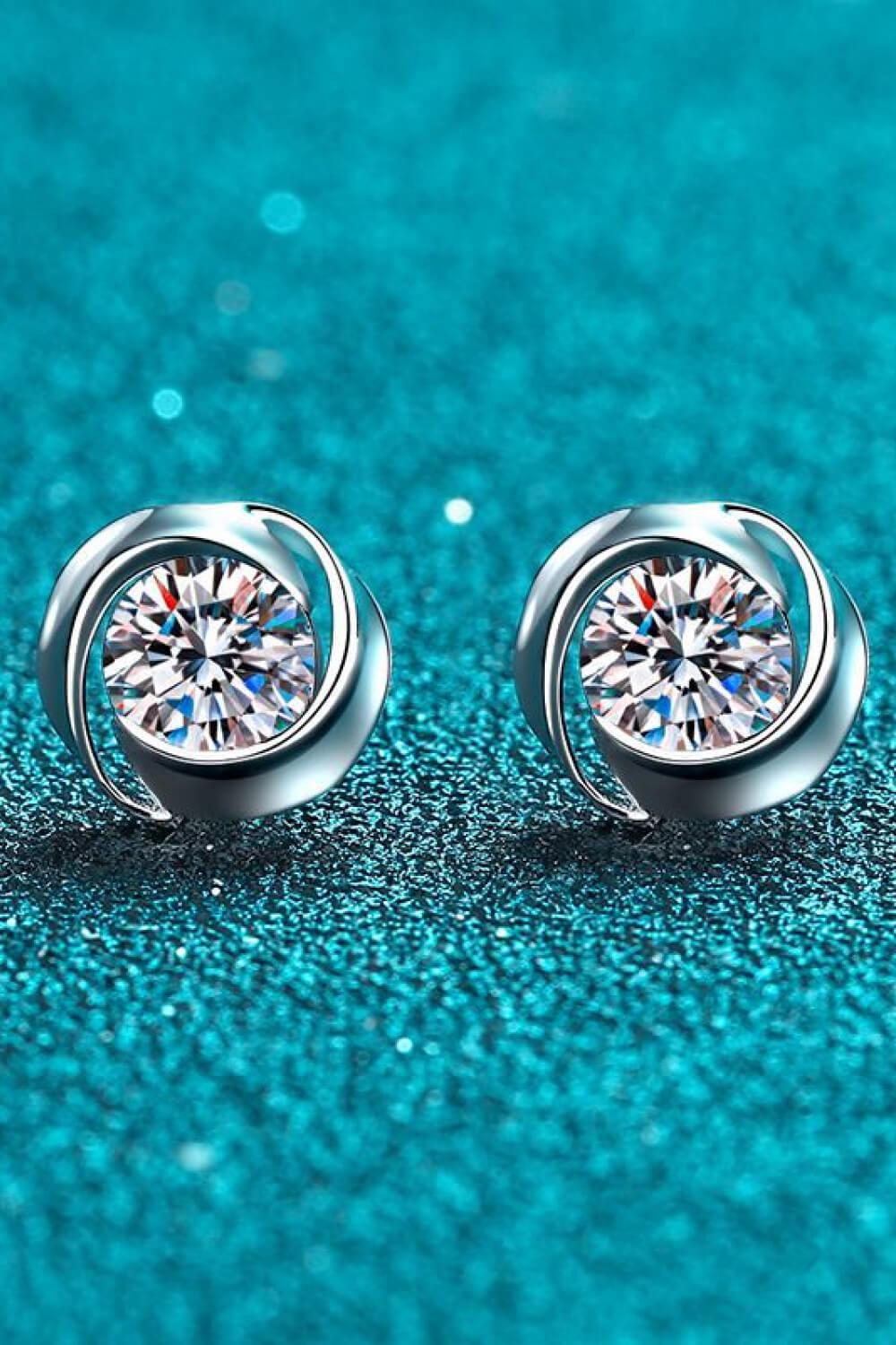 Moissanite Circle Wrapped Stud Earrings - Rhodium Vermeil- Claude Jewelry Moissanite - Shop claudejewelry.com