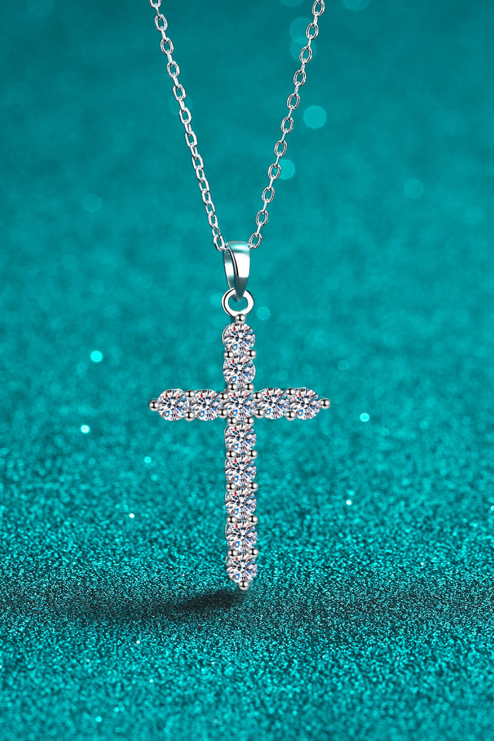 Moissanite Cross Pendant Chain Necklace - Rhodium Vermeil- Claude Jewelry Moissanite - Shop claudejewelry.com