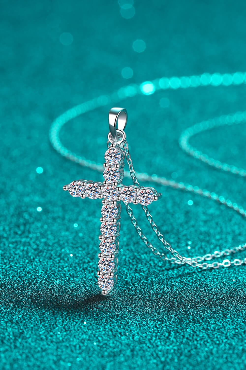 Moissanite Cross Pendant Chain Necklace - Rhodium Vermeil- Claude Jewelry Moissanite - Shop claudejewelry.com