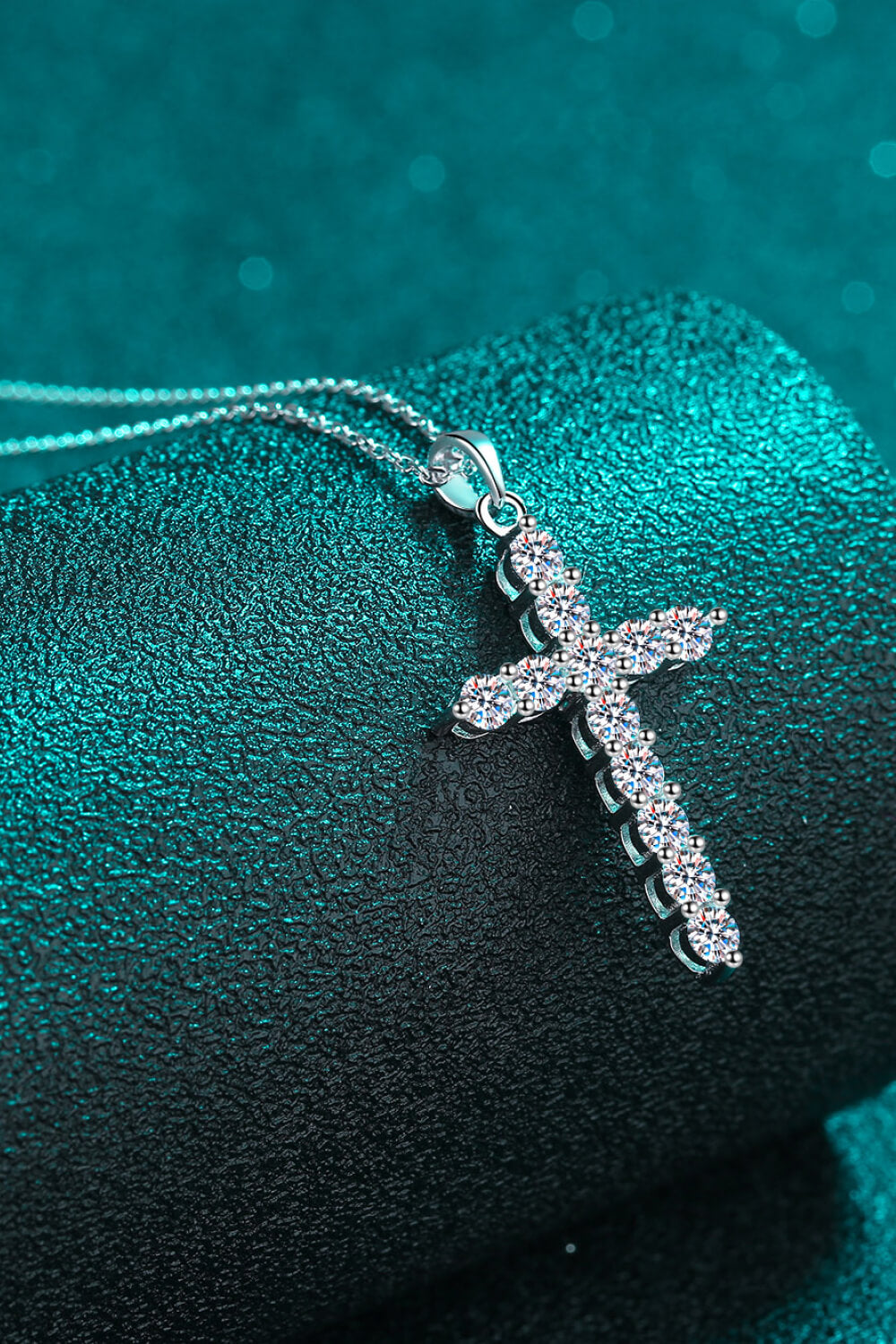 Moissanite Cross Pendant Chain Necklace - Rhodium Vermeil- Claude Jewelry Moissanite - Shop claudejewelry.com