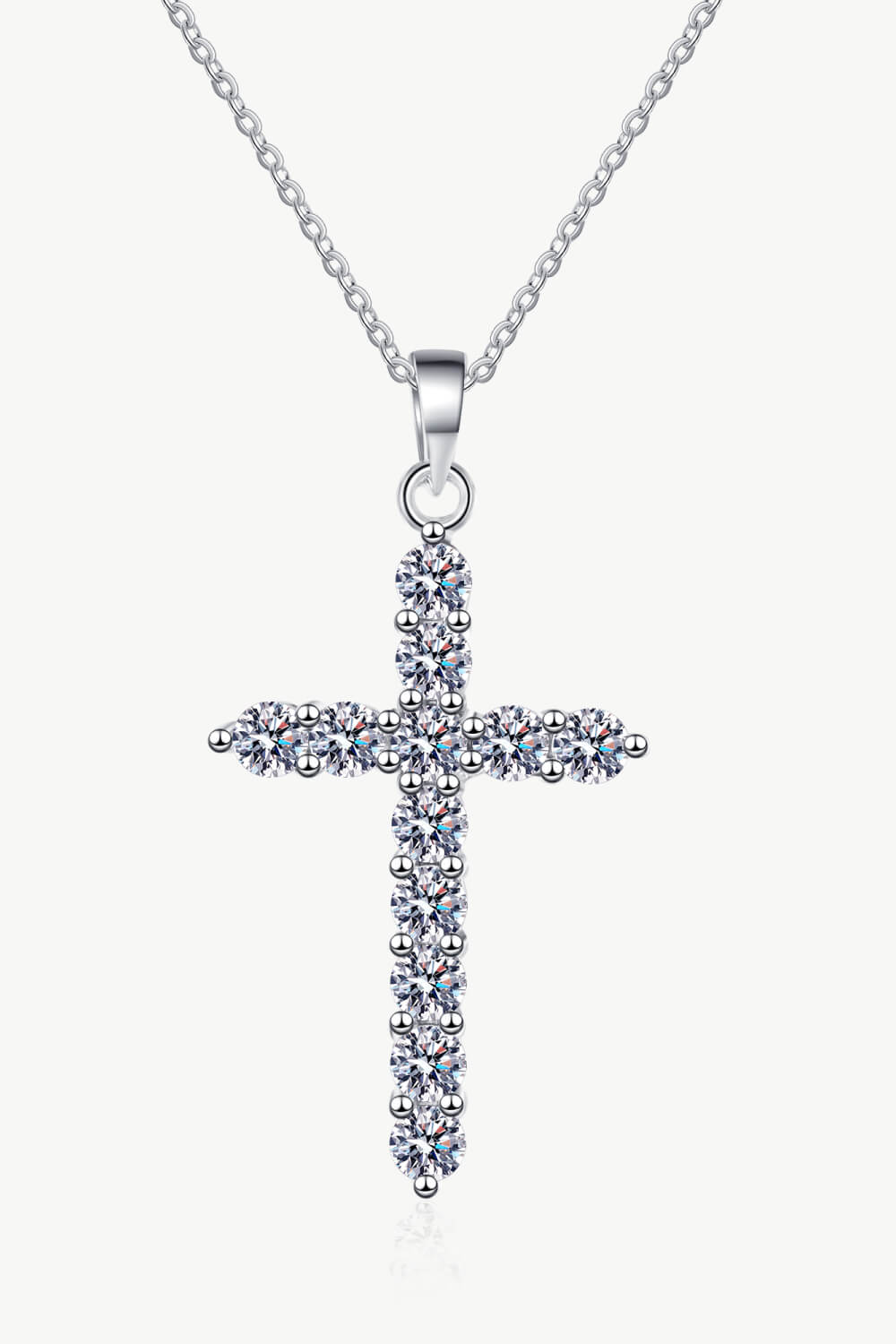 Moissanite Cross Pendant Chain Necklace - Rhodium Vermeil- Claude Jewelry Moissanite - Shop claudejewelry.com