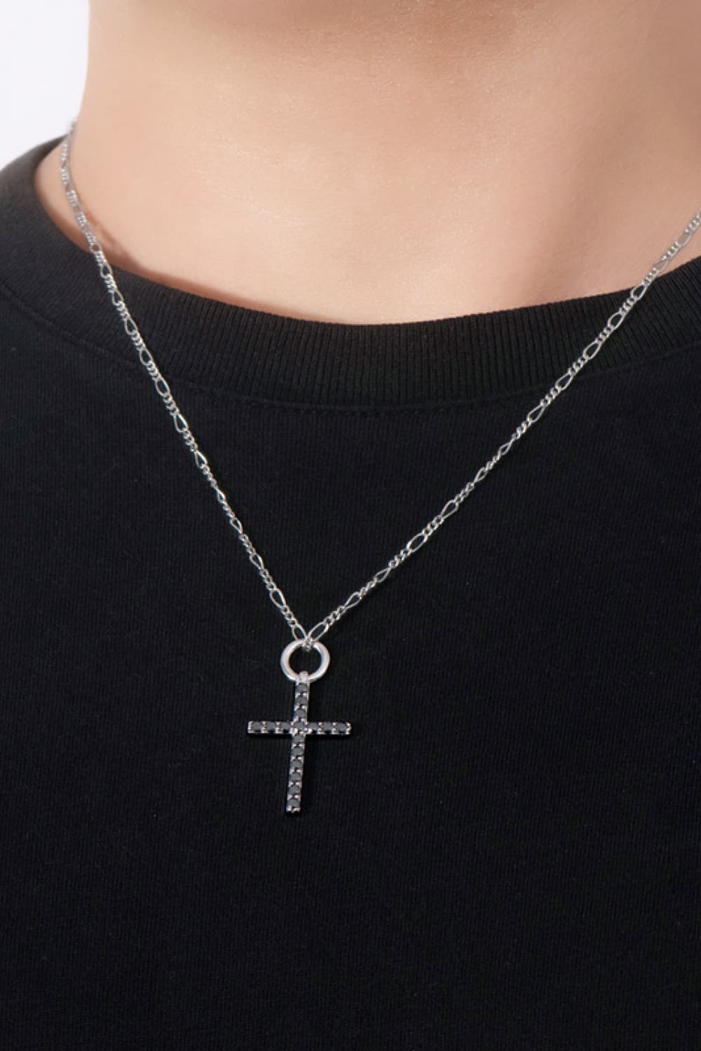 Moissanite Cross Pendant Platinum Vermeil Necklace - Black- Claude Jewelry Moissanite - Shop claudejewelry.com