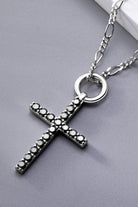 Moissanite Cross Pendant Platinum Vermeil Necklace - Black- Claude Jewelry Moissanite - Shop claudejewelry.com