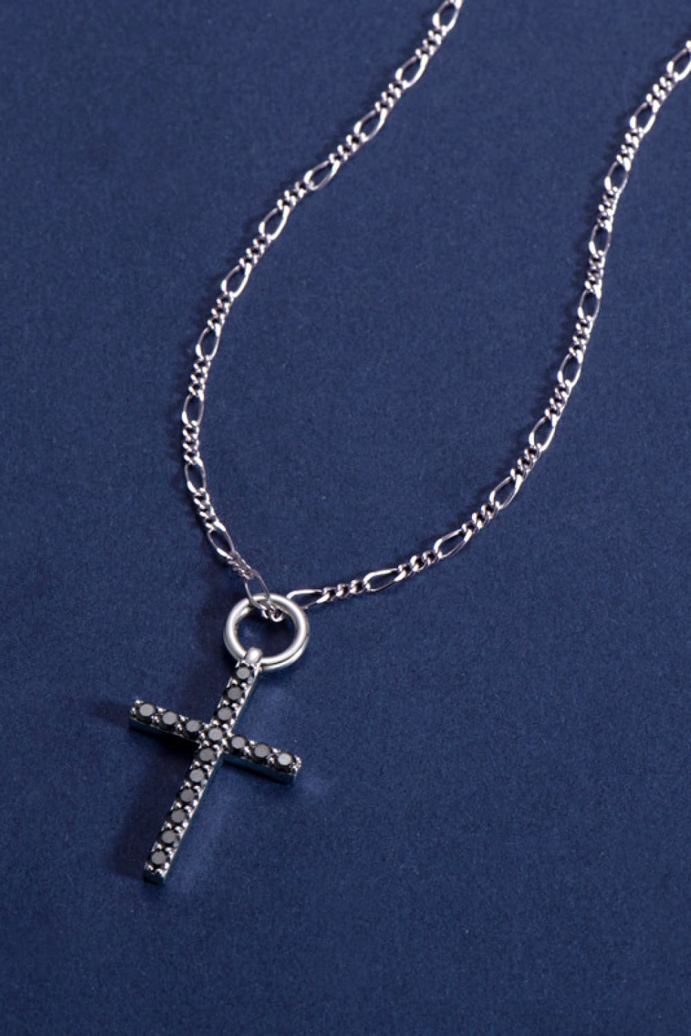 Moissanite Cross Pendant Platinum Vermeil Necklace - Black- Claude Jewelry Moissanite - Shop claudejewelry.com