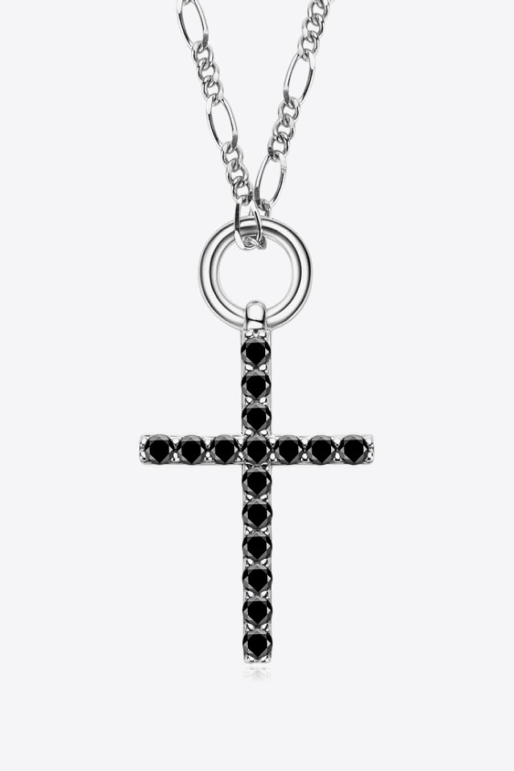 Moissanite Cross Pendant Platinum Vermeil Necklace - Black- Claude Jewelry Moissanite - Shop claudejewelry.com