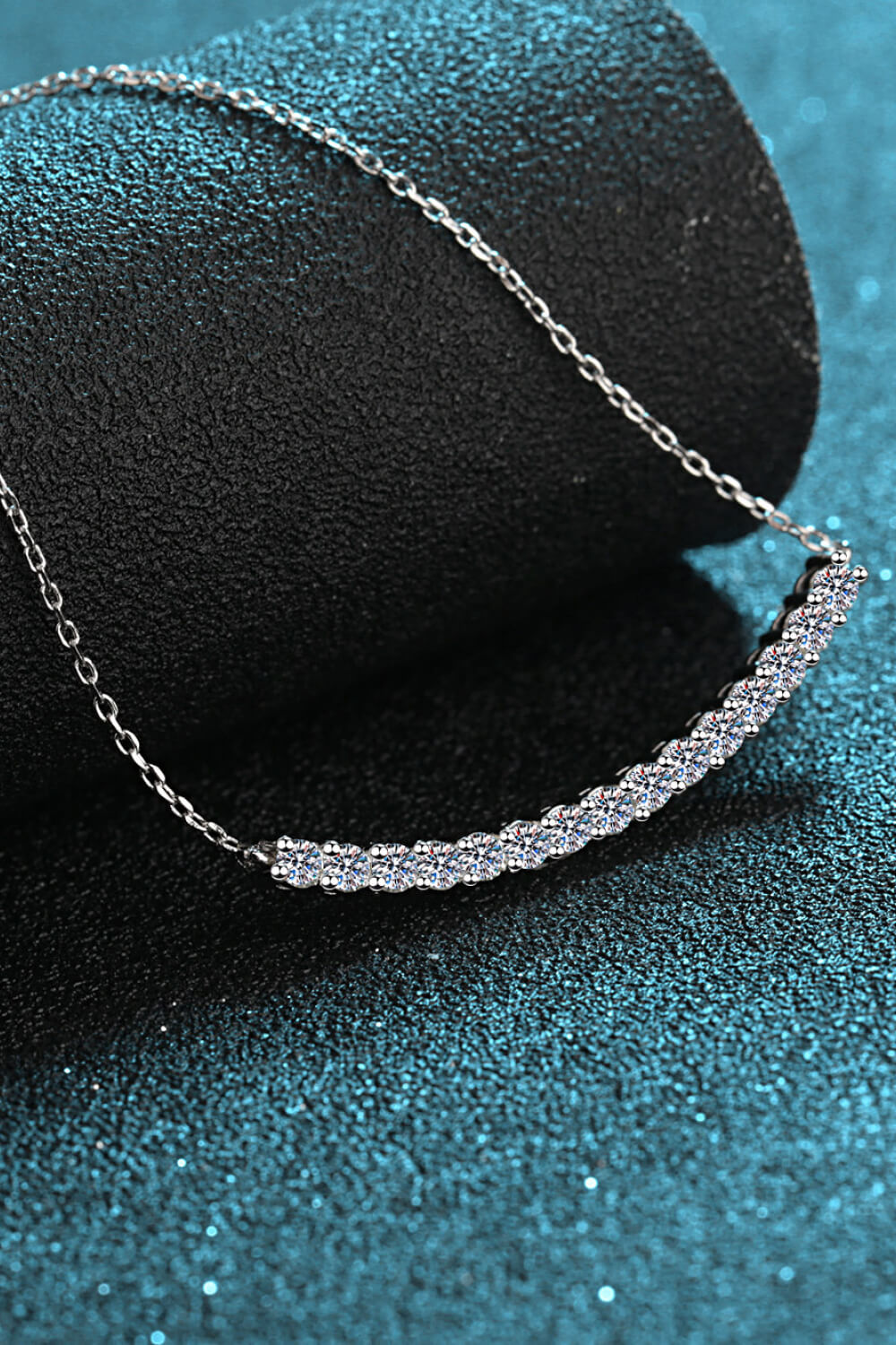 Moissanite Curved Bar Necklace - Rhodium Vermeil- Claude Jewelry Moissanite - Shop claudejewelry.com