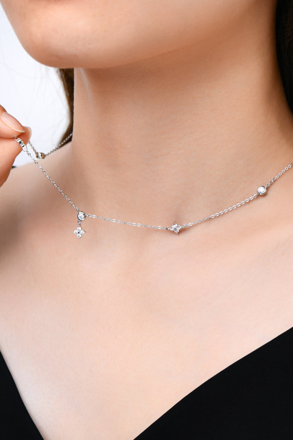 Moissanite Dispersed Stone Thin Necklace - - Claude Jewelry Moissanite - Shop claudejewelry.com