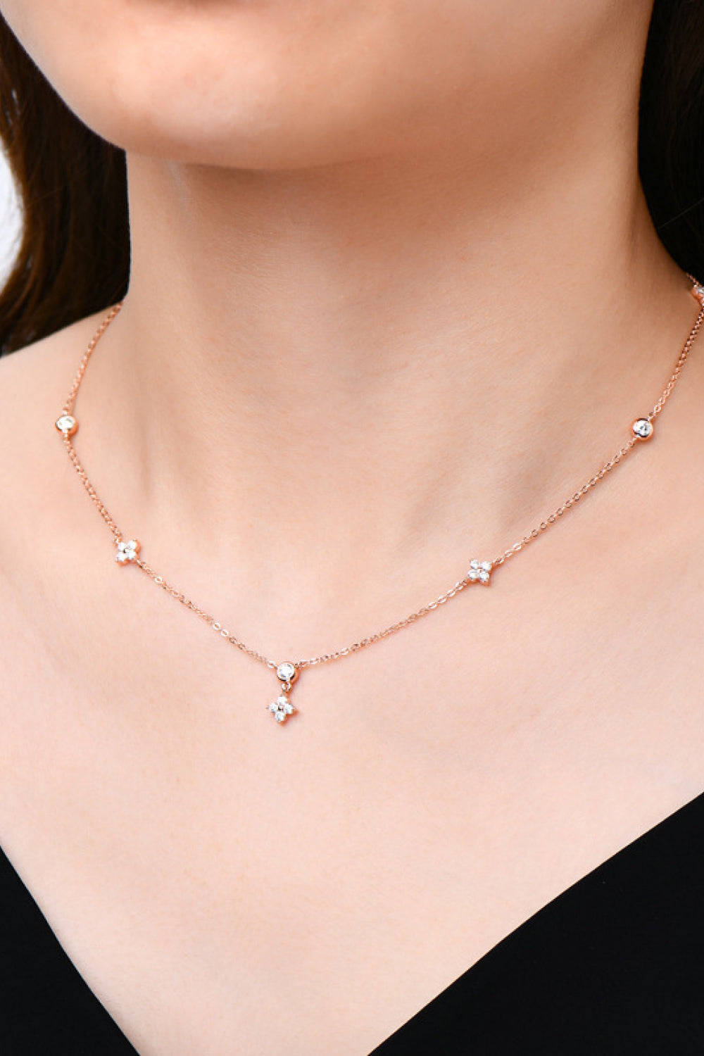 Moissanite Dispersed Stone Thin Necklace - - Claude Jewelry Moissanite - Shop claudejewelry.com