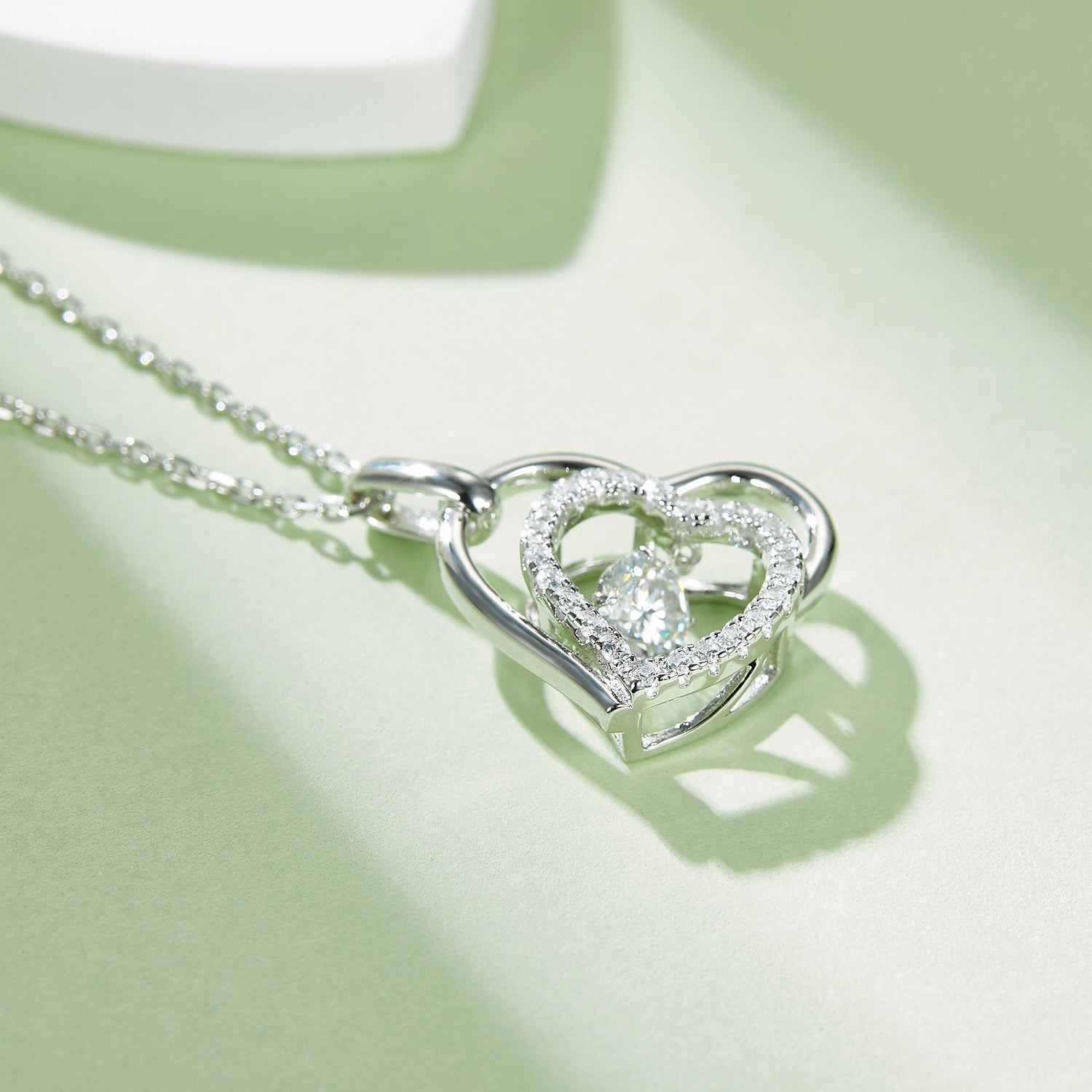 Moissanite Double Heart Necklace - 925 Sterling Silver- Claude Jewelry Moissanite - Shop claudejewelry.com