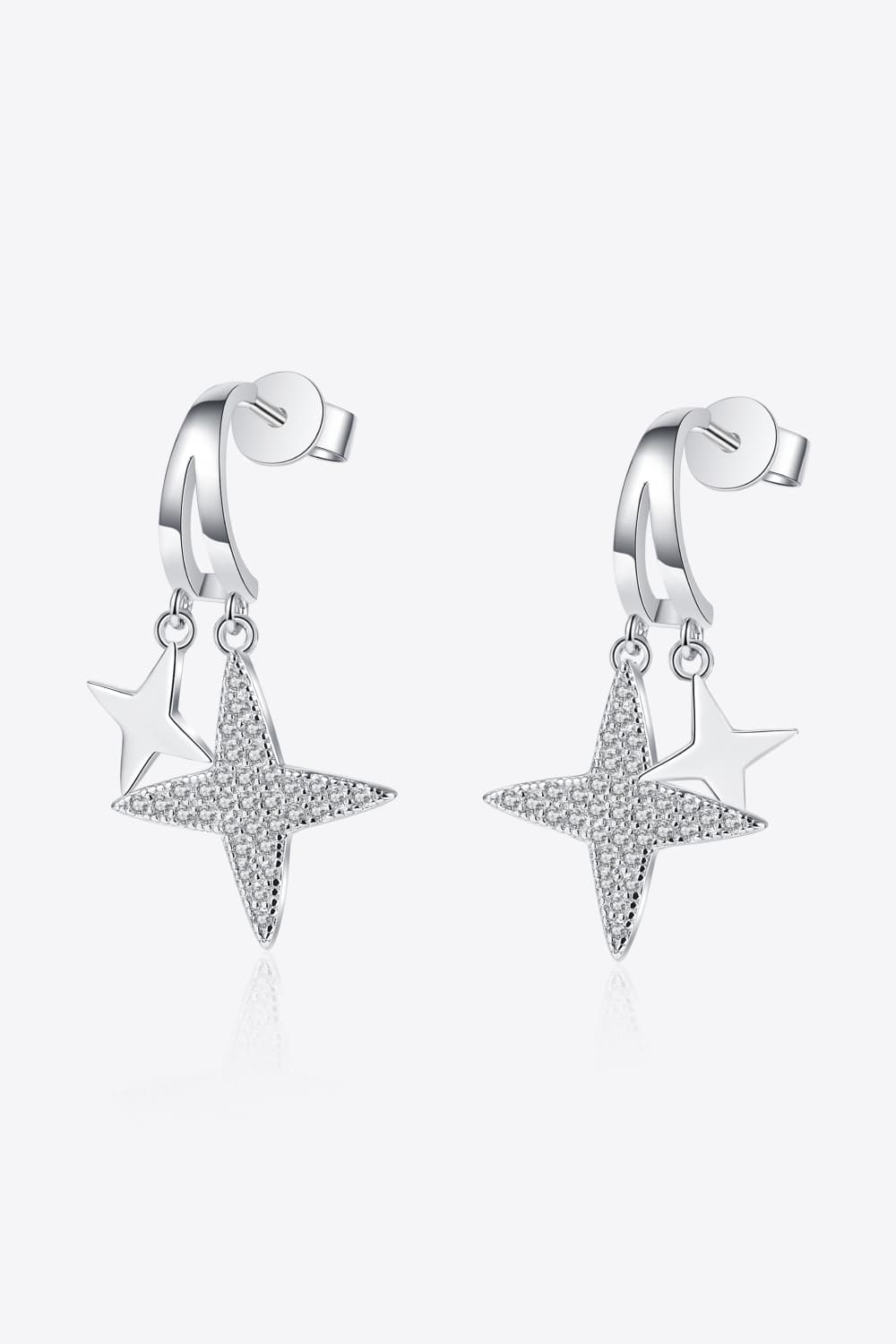 Moissanite Double Star Rhodium Vermeil Drop Earrings - Rhodium Vermeil- Claude Jewelry Moissanite - Shop claudejewelry.com