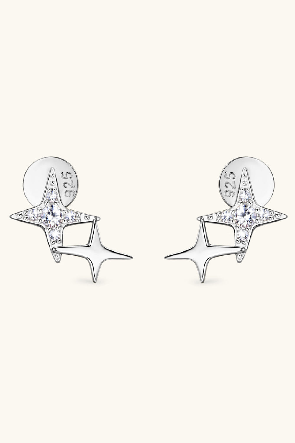 Moissanite Duo Star Pave Earrings - Platinum Vermeil- Claude Jewelry Moissanite - Shop claudejewelry.com