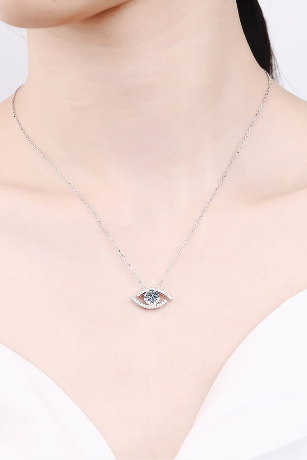 Moissanite Evil Eye Protection Pendant Necklace - Rhodium Vermeil- Claude Jewelry Moissanite - Shop claudejewelry.com