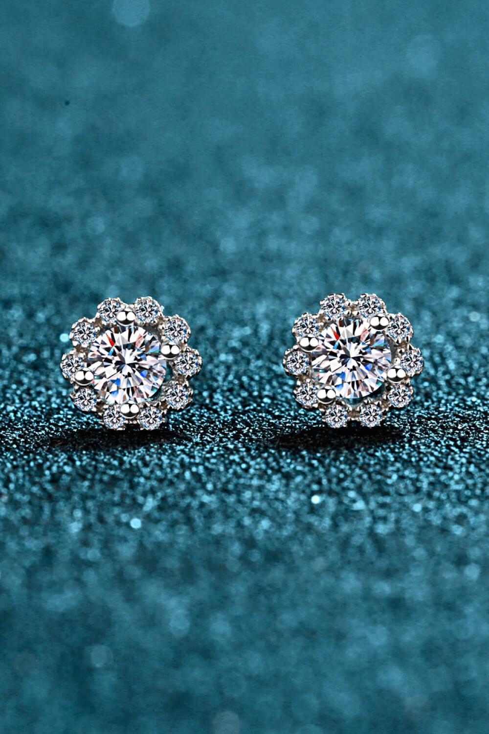 Moissanite Floral-Shaped Stud Earrings - Rhodium Vermeil- Claude Jewelry Moissanite - Shop claudejewelry.com