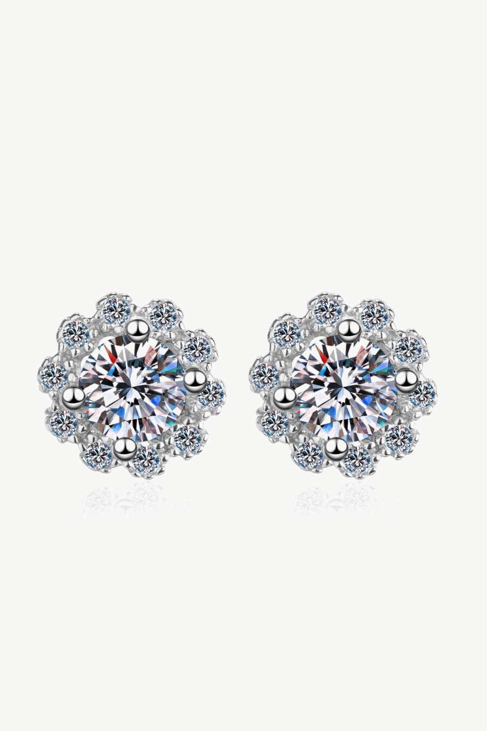 Moissanite Floral-Shaped Stud Earrings - Rhodium Vermeil- Claude Jewelry Moissanite - Shop claudejewelry.com