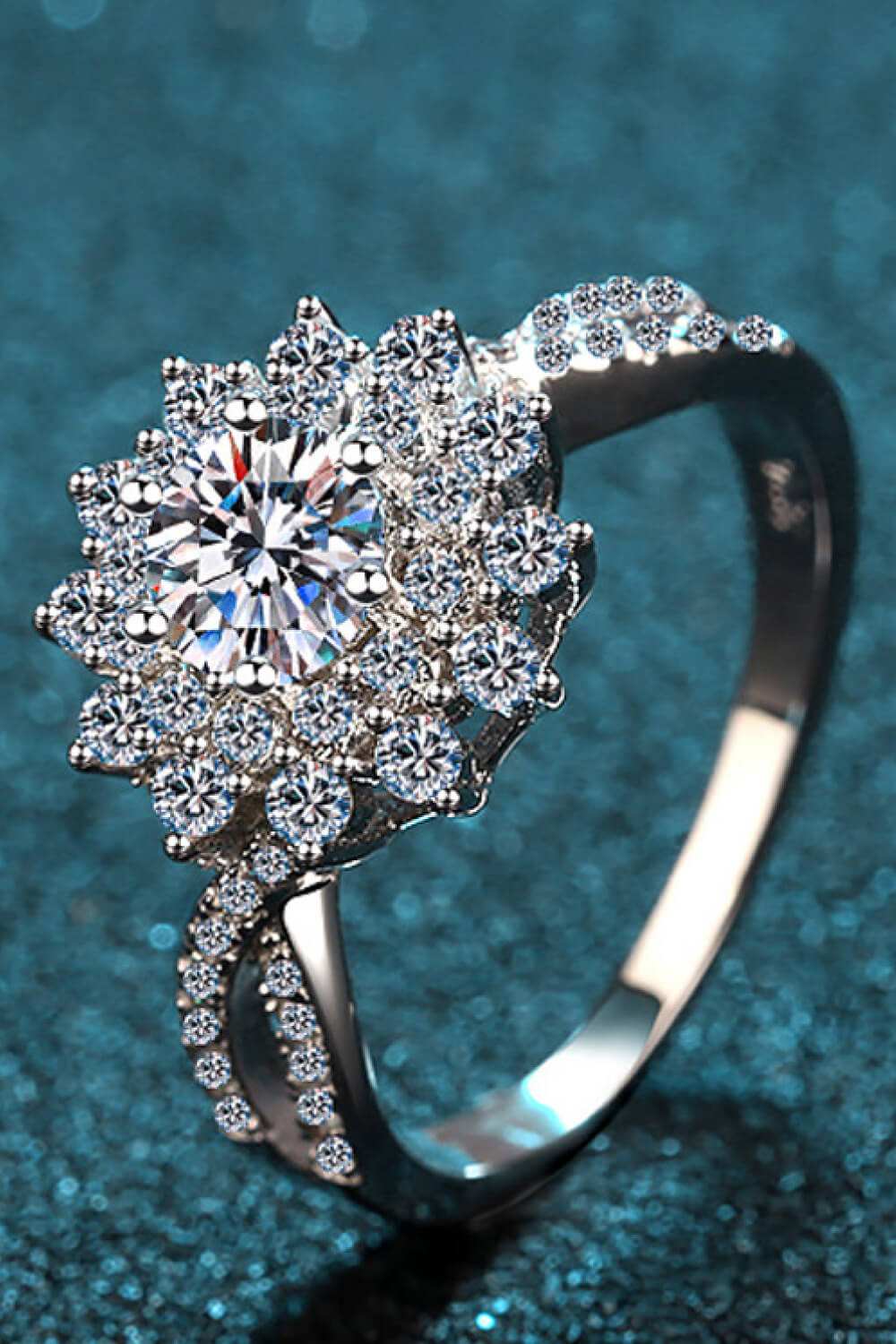 Moissanite Flower-Shape Split Shank Ring - - Claude Jewelry Moissanite - Shop claudejewelry.com