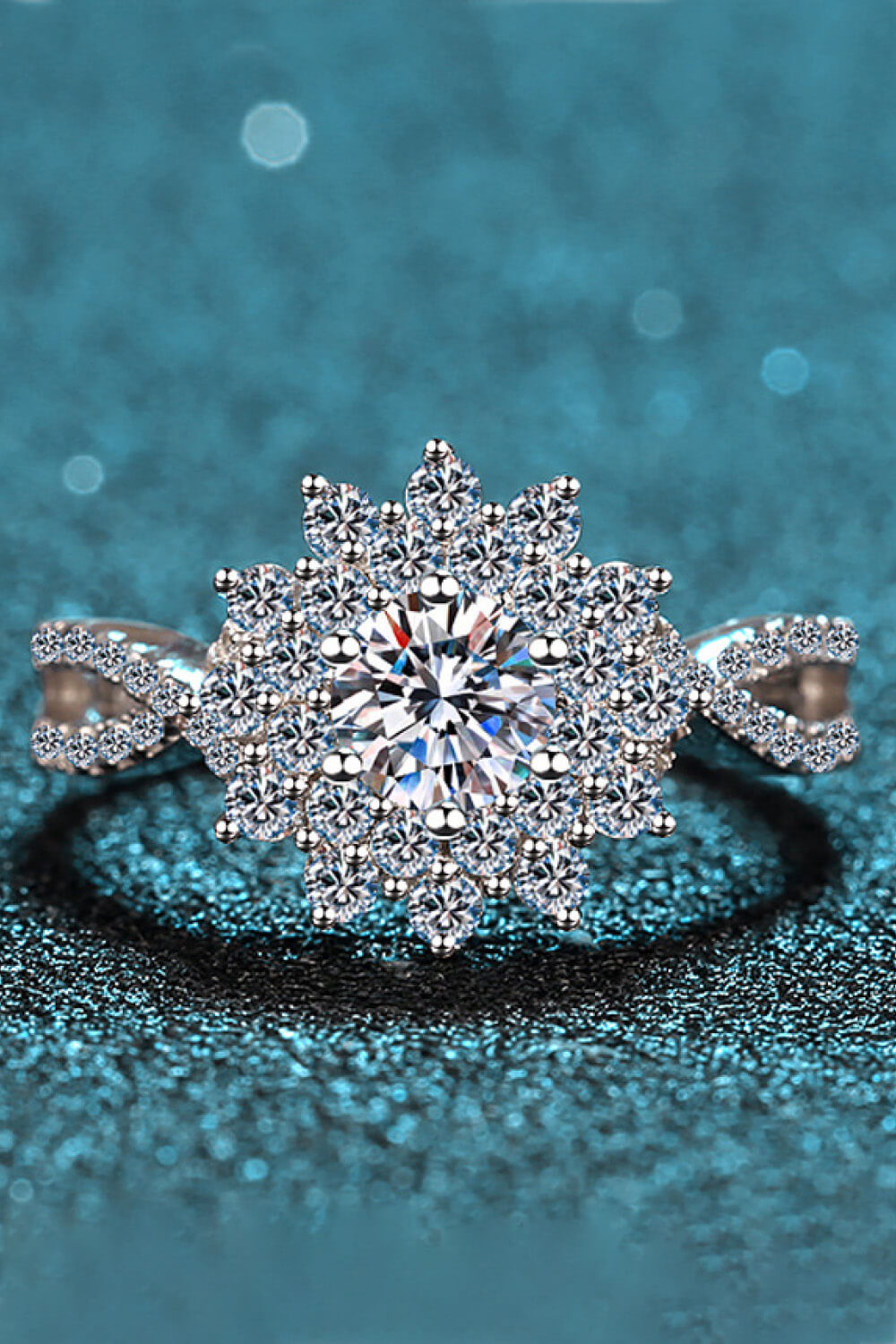 Moissanite Flower-Shape Split Shank Ring - - Claude Jewelry Moissanite - Shop claudejewelry.com