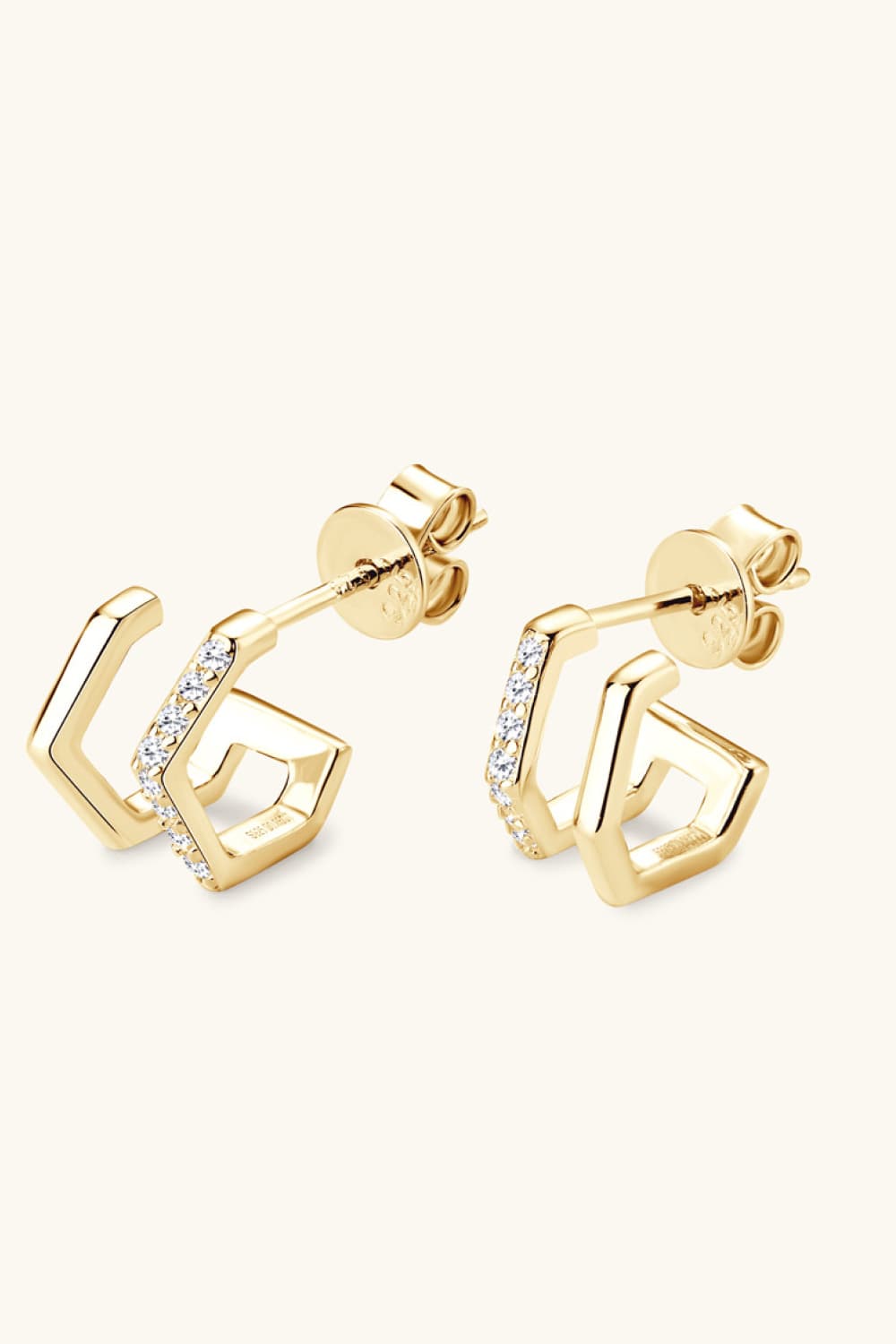 Moissanite Geometric Double-Layered Earrings - - Claude Jewelry Moissanite - Shop claudejewelry.com