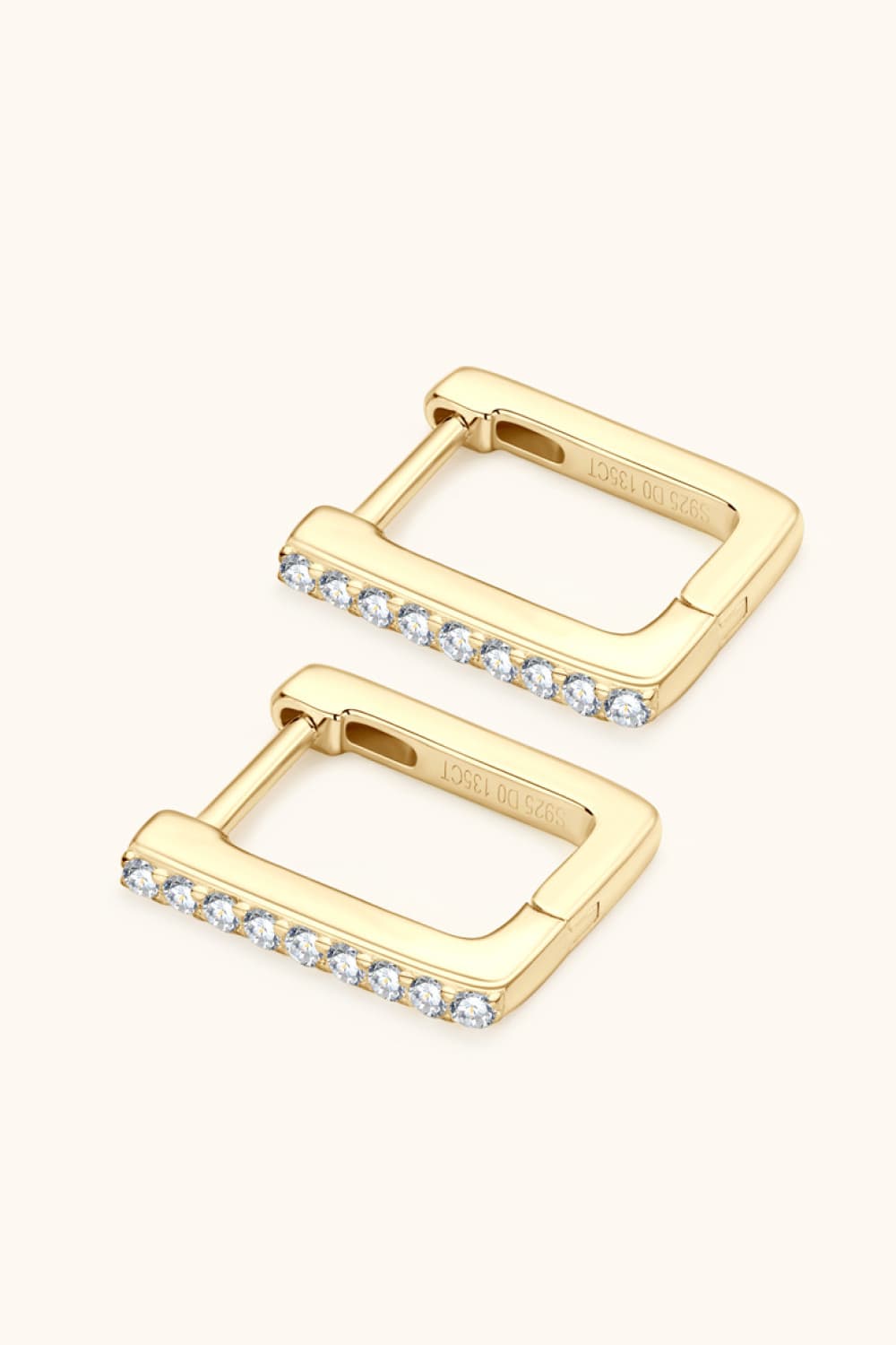 Moissanite Geometric Rectangle Huggie Hoop Earrings - - Claude Jewelry Moissanite - Shop claudejewelry.com