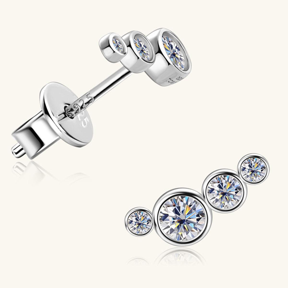 Moissanite Graduated Stone Stud Earrings - - Claude Jewelry Moissanite - Shop claudejewelry.com