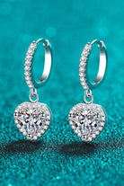 Moissanite Halo Heart Drop Earrings - Rhodium Vermeil- Claude Jewelry Moissanite - Shop claudejewelry.com