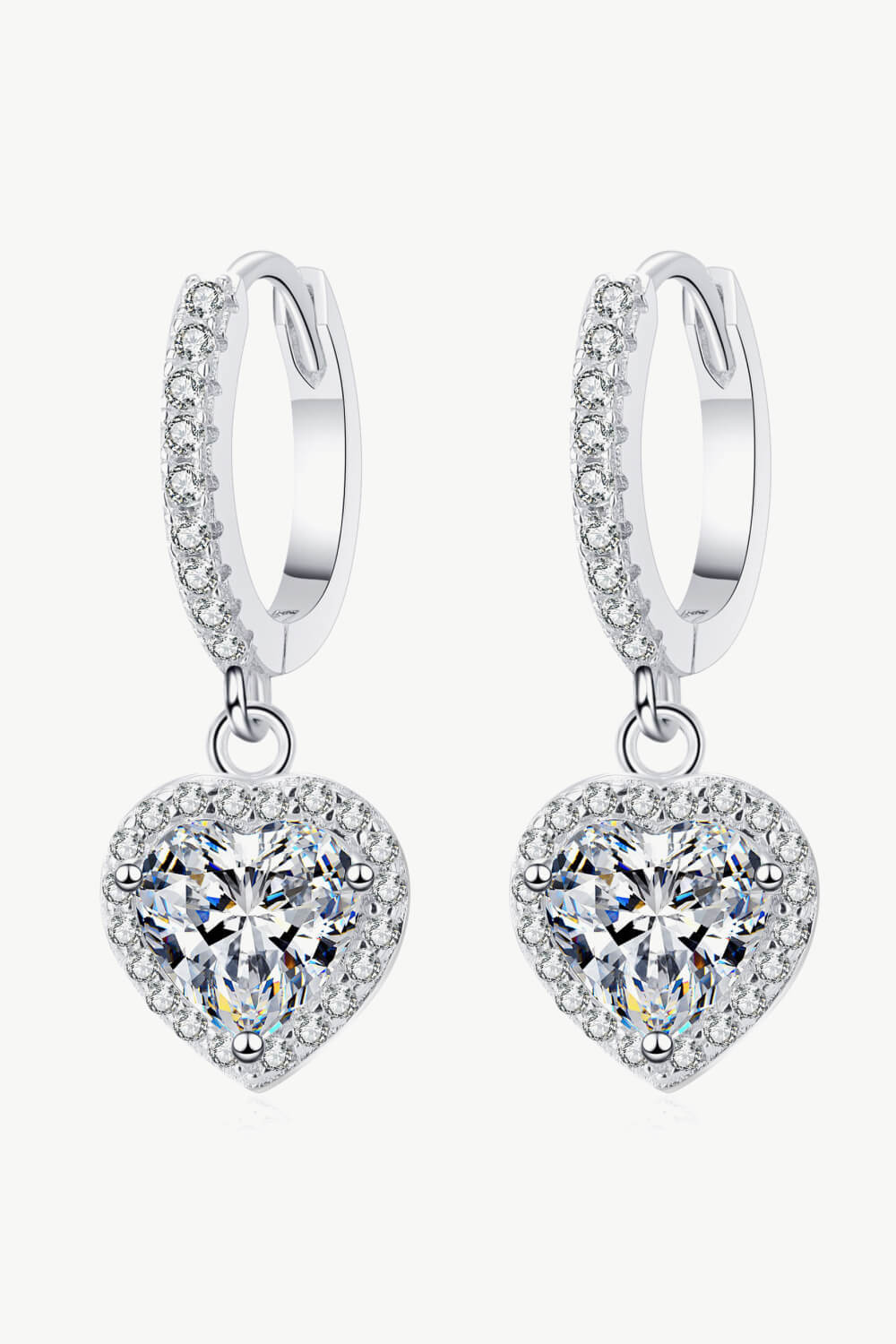 Moissanite Halo Heart Drop Earrings - Rhodium Vermeil- Claude Jewelry Moissanite - Shop claudejewelry.com