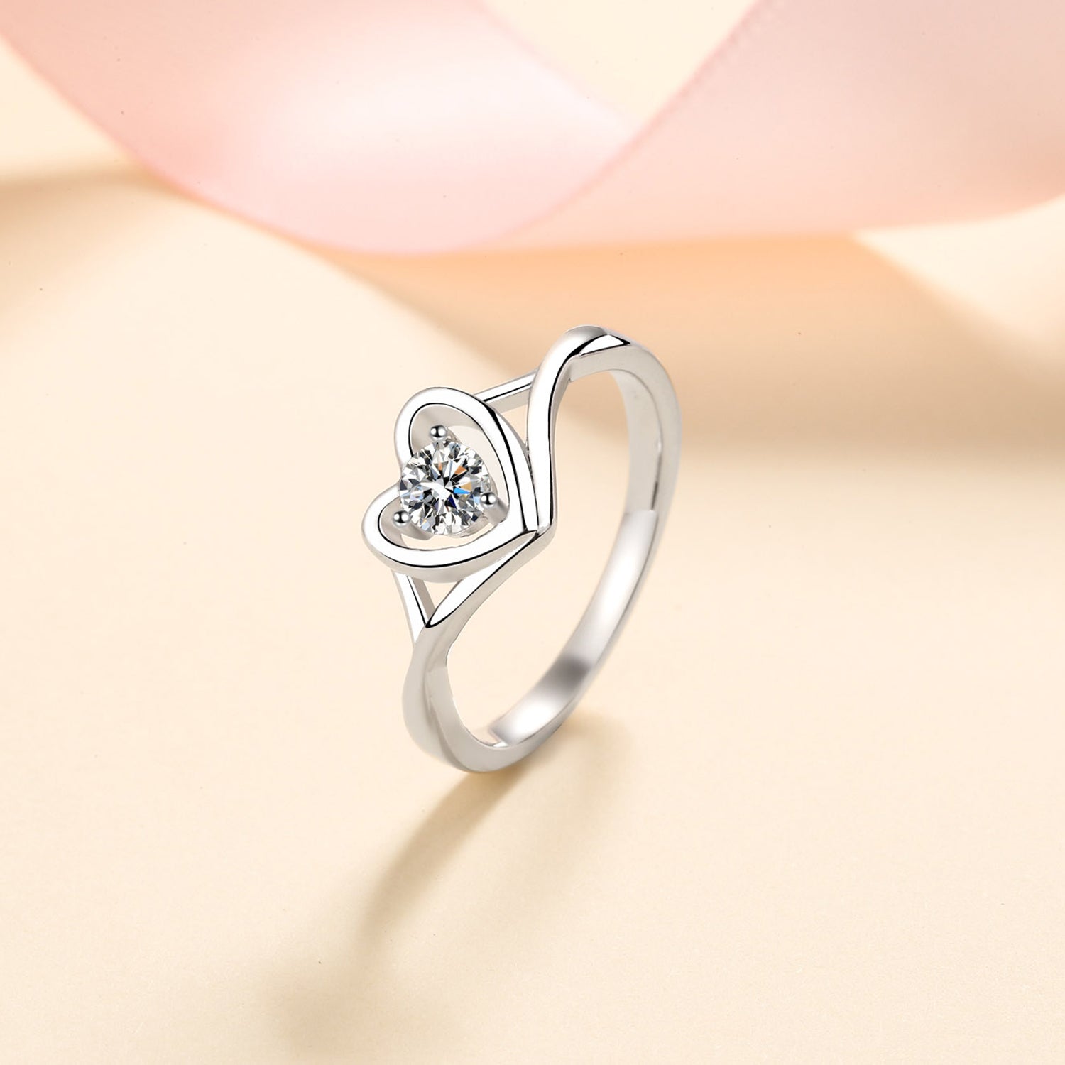 Moissanite Heart 925 Sterling Silver Ring - - Claude Jewelry Moissanite - Shop claudejewelry.com