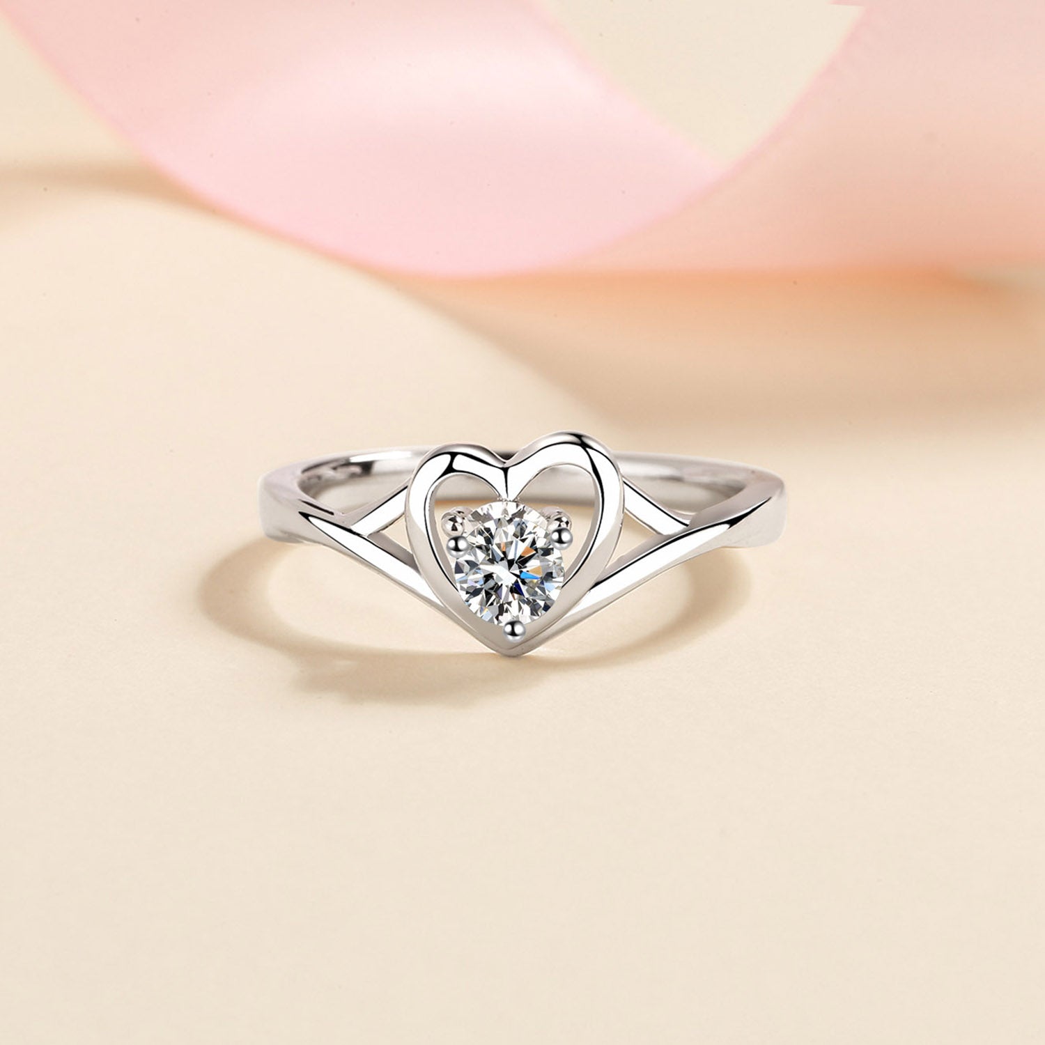 Moissanite Heart 925 Sterling Silver Ring - - Claude Jewelry Moissanite - Shop claudejewelry.com