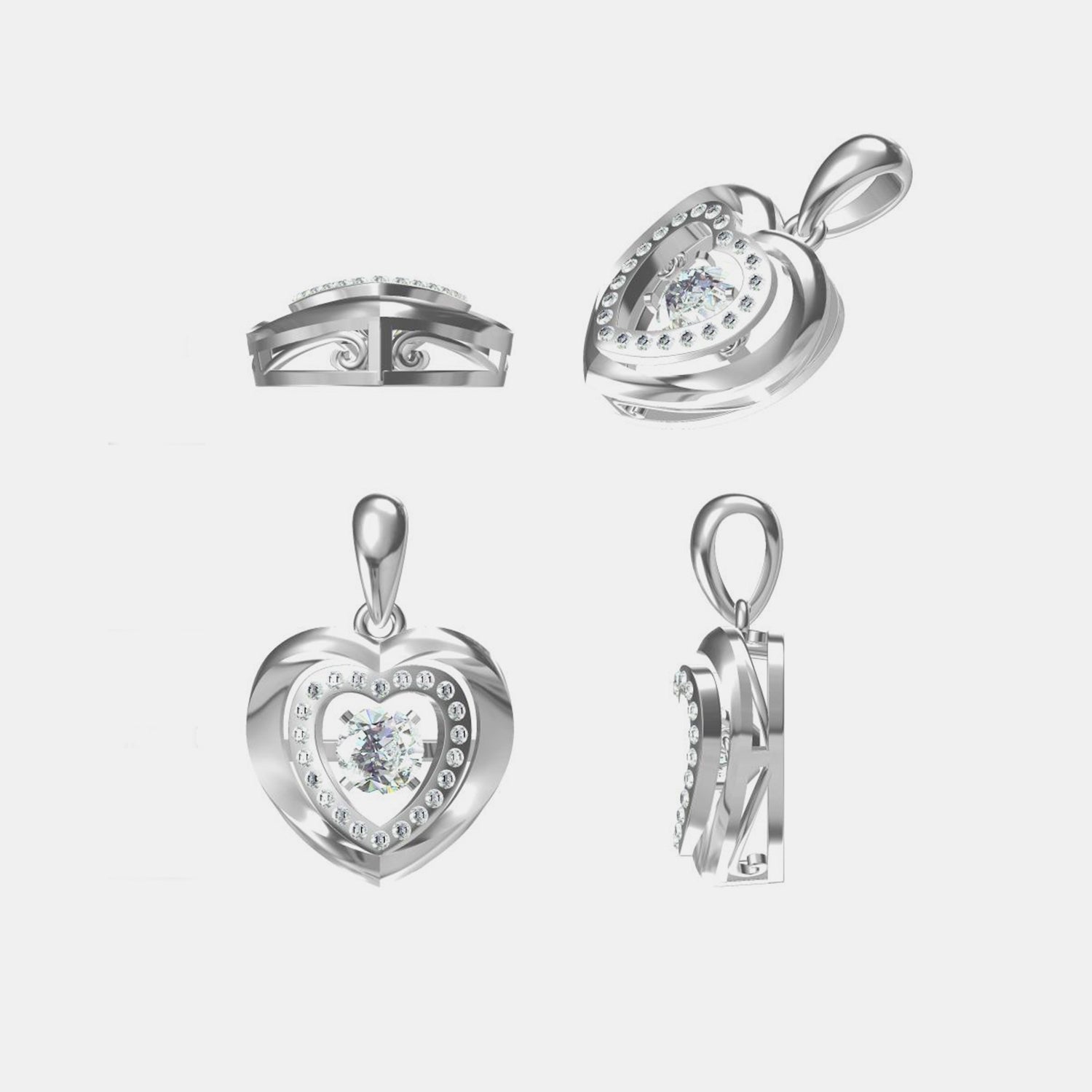 Moissanite Heart in Heart Pendant Necklace - 925 Sterling Silver- Claude Jewelry Moissanite - Shop claudejewelry.com