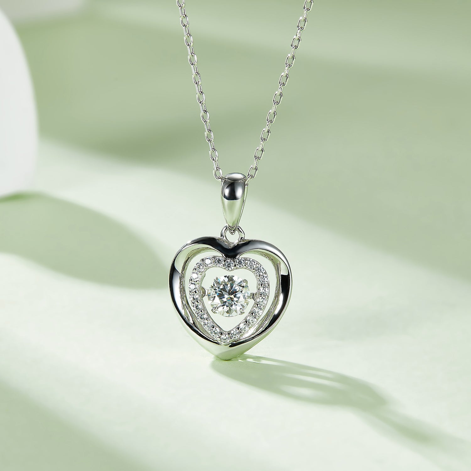 Moissanite Heart in Heart Pendant Necklace - 925 Sterling Silver- Claude Jewelry Moissanite - Shop claudejewelry.com