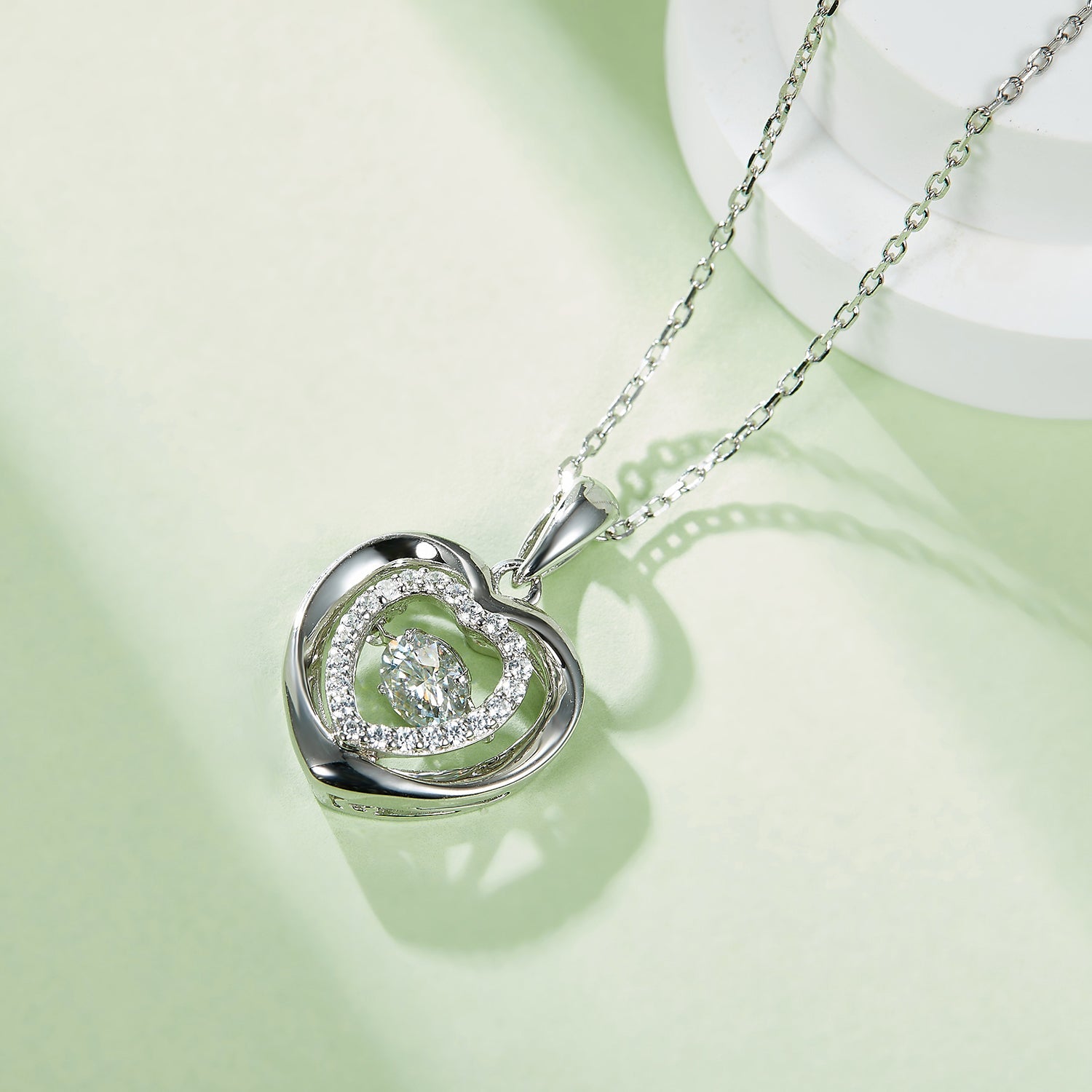 Moissanite Heart in Heart Pendant Necklace - 925 Sterling Silver- Claude Jewelry Moissanite - Shop claudejewelry.com